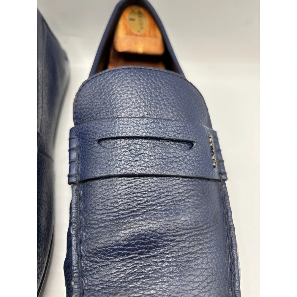 Coach C3098 Men's Navy Blue Pebbled Leather Penny Loafers Driving Shoes Size 12D